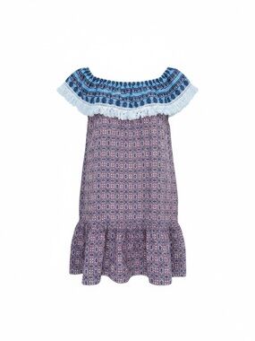Umgee Blue & Purple Off-Shoulder Ruffle Hem Dress